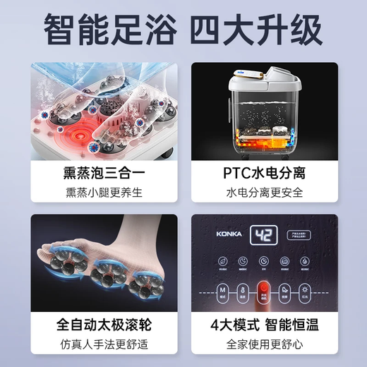 Новогодний подарок Konka Ванночка для ног Стерилизация Ванночка для ног Нагрев ведра Полностью автоматический массажер Электрическая универсальная ванночка для ног с постоянной температурой для пожилых людей 2025 Фумигация Бытовой подарок на день рождения Полностью оснащен глубоким ведром 7 массажей + 4 интеллектуальных режима + циркуляционный нагрев Официально обозначенная серия высокого класса