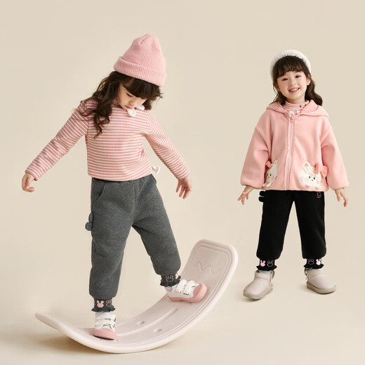 JELLYBABY velvet cartoon ribbed solid color cotton pants, winter baby pants, girls' sports warm pants, legged pants