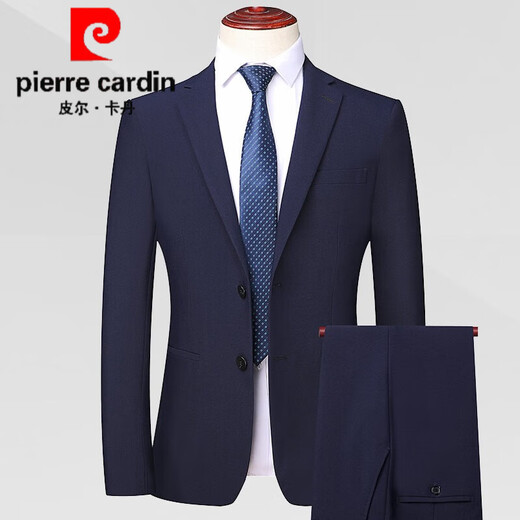Pierre Cardin Wool Suit Men's Autumn and Winter New Business Casual High-end Suit Two-piece Set No-Iron Middle-aged Suit 2391 Black Vertical Strips 2XL (185) - Recommended weight 165-175 Jin Jin equals 0.5 kg