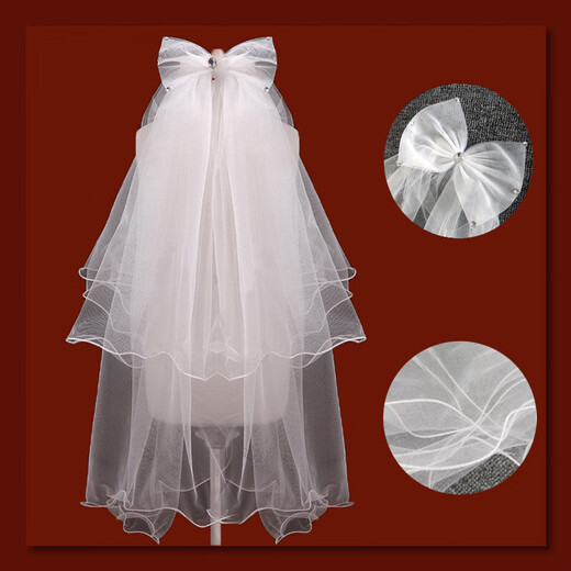 Wedding Super Fairy Big Bow Veil Wedding Bridal Proposal Proposal Short Photo Props Sticky Rhinestone Headdress Hairpin Style Curly Rhinestone Big Bow About 65cm 60cm-80cm long
