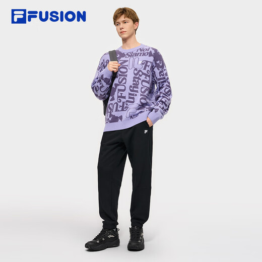 FILA FUSION official trendy brand knitted velvet trousers for men 2025 winter casual loose cuffed trousers