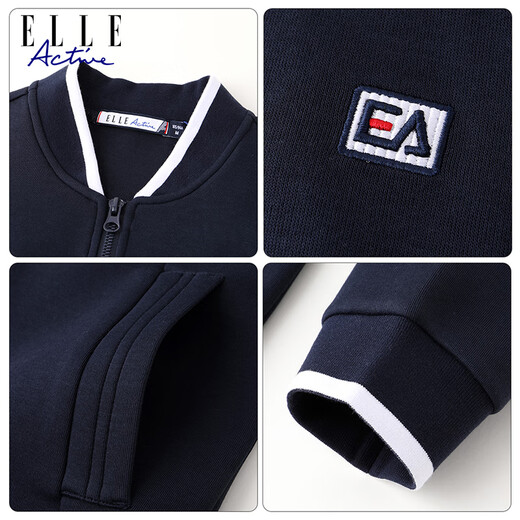 ELLE ACTIVE Casual Sports Jacket Women's Autumn Fashion Simple Baseball Collar Windproof Jacket Versatile Jacket Navy Blue M
