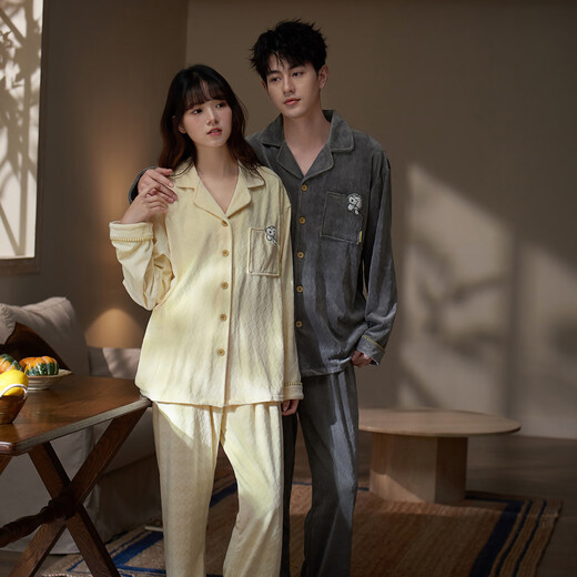 Mrs. Slee SLEEP TIGHT Couple Pajamas 2025 New Women's Winter Island Velvet Thin Velvet Cardigan Fashionable Temperament Men's Autumn and Winter Home Clothing WZTR95861-Men's XL