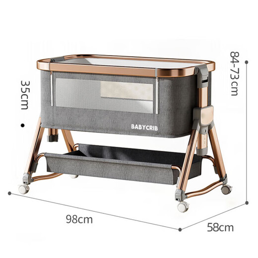 ANGI BABY crib multi-functional folding bed can be spliced into a large bed movable baby rocking bed newborn baby sleeping artifact rice white grid changing table + coconut palm mat + mosquito net