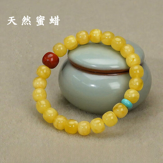 Fat Donglai's same style natural beeswax old-style beads original single-turn bracelet retro fidelity amber bracelet southern red and green pine quality model/8mm+