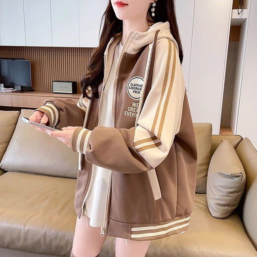 Baseball uniform for girls spring and autumn 13-15 years old junior high school students 12 older children loose casual hooded sweatshirt jacket black F373 autumn and winter thickened alpaca 170 suitable for heights of about 160cm