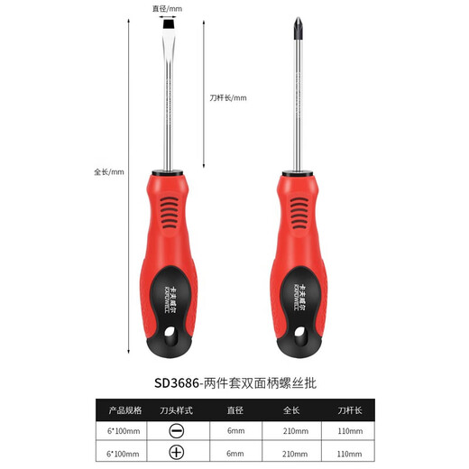Kraftwell double-sided handle screwdriver 2-piece set chrome vanadium steel screwdriver with magnetic suction screw SD3686