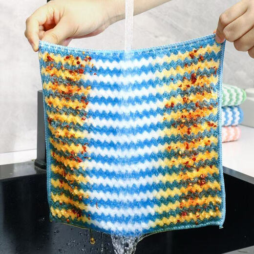 Rag, water-absorbent dishwashing cloth, special kitchen towel that is stained with oil and does not shed easily, thickened table scouring pad, 10 packs of 25*25, random colors