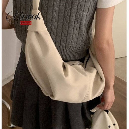 
XBREAK retro fashion dumpling bag 2025 new bag commuter large capacity high-end casual one-shoulder crossbody bag khaki ribbon pendant