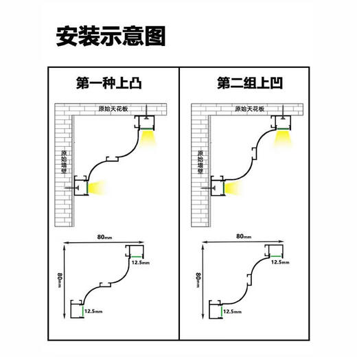 山头林村免吊顶石膏线灯明装顶角线灯墙角线型灯上下发光线条灯阴角洗墙灯 9898上下发光(含220V三色灯带)