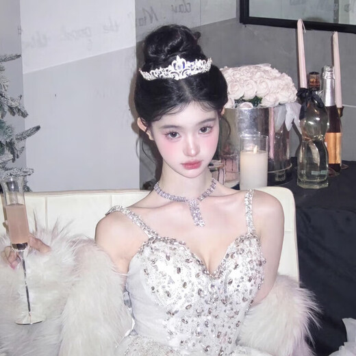 Princess Crown Birthday Tiara Birthday Headband Hair Accessory Photo Photo Children's Day Gift Girls High-end Niche Zircon Hollow Style Crown