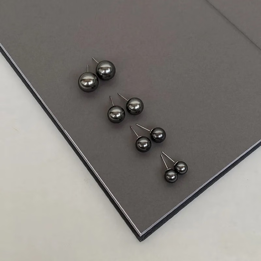 Tahitian black pearl earrings jewelry for women S999 silver needle Shijia round bright pearl earrings birthday gift Tahitian black 8mm pearls S999 sterling silver