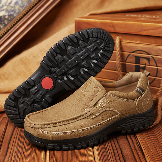 Western Region Camel (VANCAMEL) outdoor men's shoes breathable cowhide large leather shoes waterproof thick sole soft sole dad's shoes work shoes sports mountaineering DWW-6198 black 42