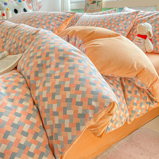 Mercury series home textile high-end pure cotton four-piece set brushed thickened winter bed sheet duvet cover Dream Garden 2.0m bed sheet four-piece set-2.2x2.4m duvet cover