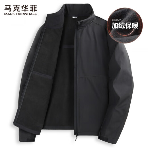 Mark Huafei Plus Velvet Stand Collar Jacket Men's 2025 Autumn and Winter New Commuting Windproof and Splash-Repellent Warm Casual Jacket 1033 Black 001 L 175