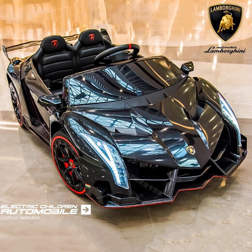 Hoyos German high-end Lamborghini children's electric car four-wheel car with remote control for boys and girls, baby can sit on it, four-wheel drive black - lithium battery scissor door + remote control + plastic