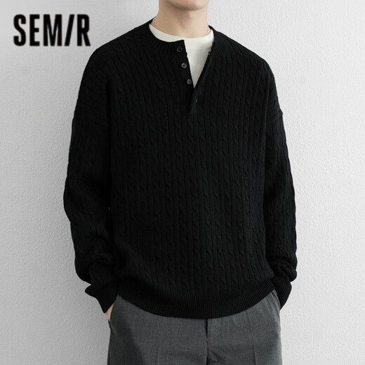 Semir Semir solid color round neck buckle young men's sweater long-sleeved pullover can be worn outside the sweater autumn and winter style to keep warm 2565 rice white 2XL 135-150Jin Jin is equal to about 0.5 kg