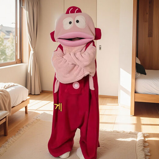 Zhike Clownfish Doll One-piece Pajamas Large Size Warm Autumn and Winter Cartoon Big Mouth Fish Plush Doll Couple Gift Ugly Fish Pink Jumpsuit (No Shoes) M (Height 153-159cm) 105Jin Jin is equal to within 0.5 kg