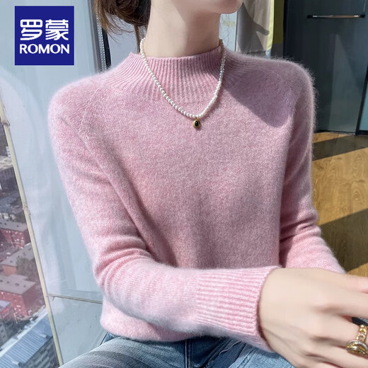 ROMON 100% pure cashmere sweater for women 2025 new style high-end half turtleneck sweater autumn and winter thickened pullover bottoming sweater green velvet rice L recommended 105-115Jin Jin equals 0.5 kg
