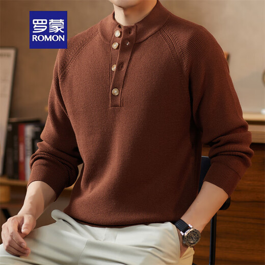 ROMON Japanese retro solid color Henry collar pullover sweater jacket for men autumn and winter new bottoming with casual sweater Gray S 165/80A