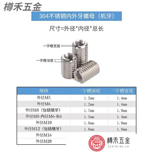 Yingtang inner and outer thread stainless steel thread inserts, inner and outer nut thread inserts, self-tapping thread inserts, inner and outer thread screws M2-M16, inner M12*outer M, inner M3, outer M5, 4mm long (10 pieces)