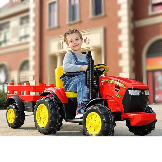 Hello Baby Internet celebrity children's tractor electric toy car that can sit with a bucket for children and babies remote control double car extra large red 12V7+remote control+tow bucket dual drive
