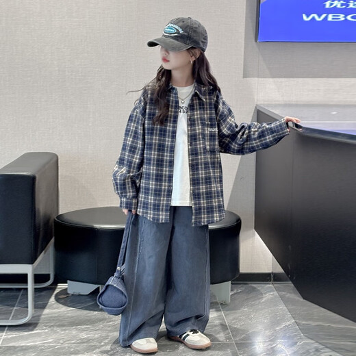 Girls plaid shirt spring and autumn 2025 new fashionable girls big children autumn fashionable jacket children Korean style shirt red 170