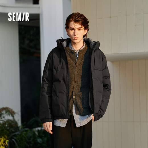 Semir down jacket men's winter 90 velvet waterproof jacket straight-filled velvet seamless taped solid color hooded 101724113101