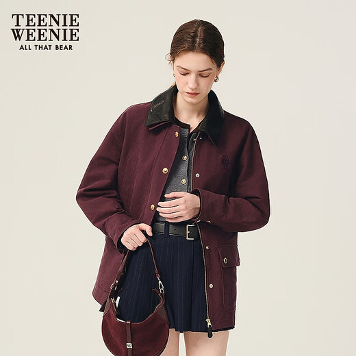 Teenie Weenie [Focus Bath] Bear women's retro loose short jacket 25 autumn new fashion jacket Burgundy S