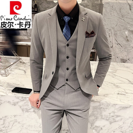 Pierre Cardin high-end suit men's 2025 new wedding dress fashion business professional formal suit three-piece suit apricot three-piece suit 5XL