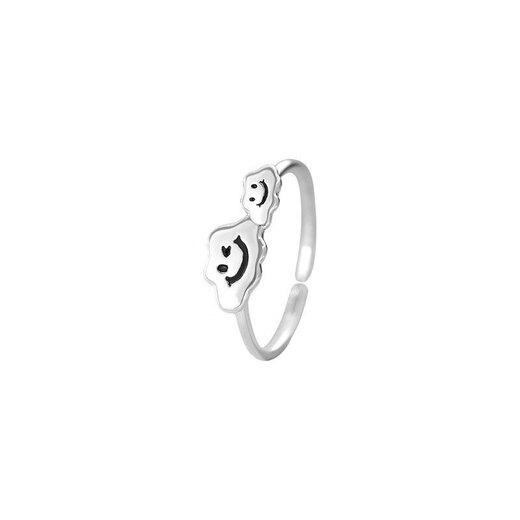 Lao Fengxiang S999 Full Silver Cloud Smiley Face Ring for Women, Versatile, Cute, Sweet and Exquisite Niche Design Ring Cloud Smiley Face Ring---Silver Opening Adjustable