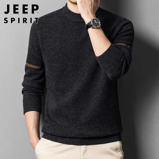 JEEP SPIRIT Jeep sweater men's autumn and winter high-end business casual sweater men's round neck bottoming shirt black gray XL