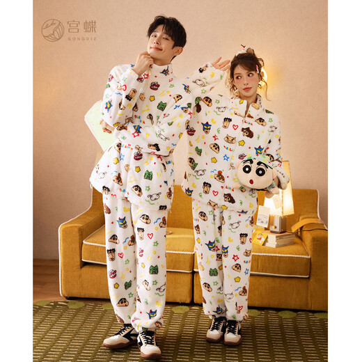 Gongdie Heat Storage Type Crayon Shin-chan Autumn and Winter Couple Pajamas Women's Thickened Coral Velvet Warm Men's Home Clothes