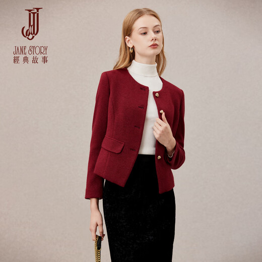 Classic Story (JANE STORY) Classic Story Western style age-reducing small fragrance jacket for women 2025 new autumn fashion short red suit top burgundy XL