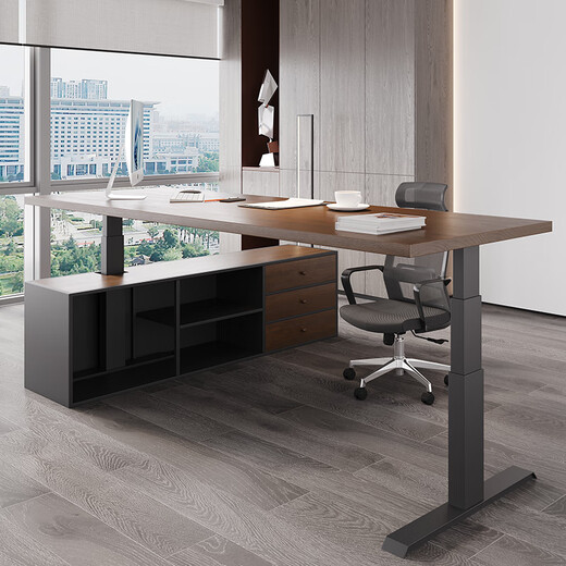 Osladen solid wood electric lift table boss desk desk workbench chairman manager computer desk executive desk with side cabinets imported New Zealand pine 180 80 4.5cm thick