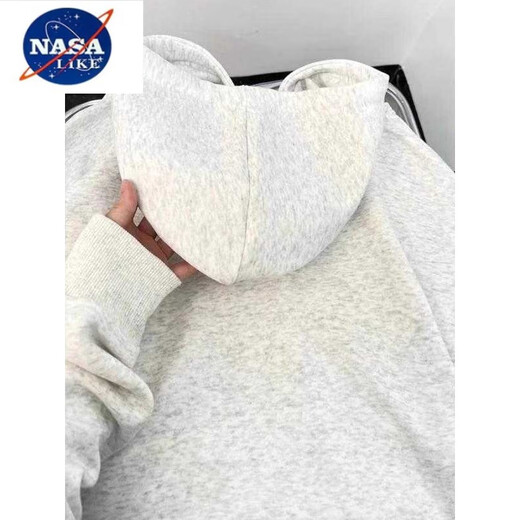 NASALIKE Американский свободный повседневный спортивный кардиган с капюшоном и бархатной утолщенной бархатной толстовкой, мужская осенне-зимняя тяжелая хлопчатобумажная куртка белого и серого цвета, обычная версия L рекомендуется 110-130Jin Jin равен 0,5 кг d