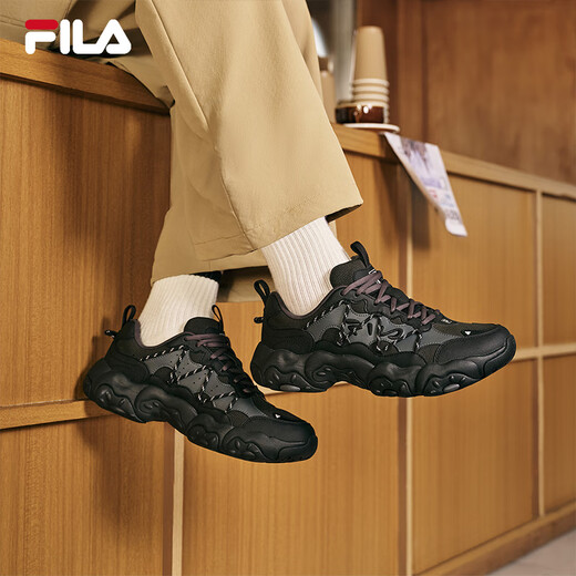 FILA Official Men's Shoes FLUID 6 Retro Sports Shoes 2025 Winter New Cat Claw 6th Generation Casual Dad Shoes Black/Shadow Black Gray-BD 42