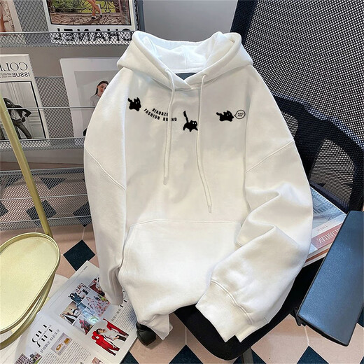 Su Yu 100% pure cotton fabric American retro oversize printed hooded couple thickened pullover sweatshirt for men and women autumn and winter hooded - floral gray plus velvet L Recommended 110-125 Jin Jin equals 0.5 kg