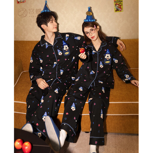 Gongdie Light and Soft Disney Mickey Spring and Autumn Couple Pajamas Women's Long Sleeve Cartoon Home Clothes Set Men's
