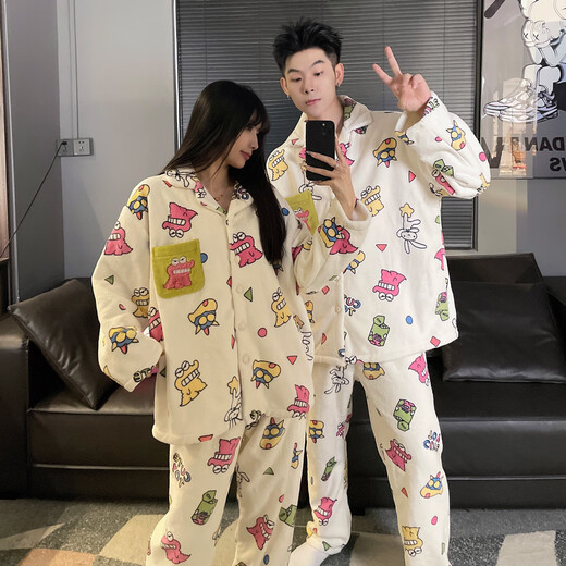 Yu Zhaolin couple's pajamas autumn and winter coral velvet thickened plus velvet cartoon sweet French flannel men's and women's home clothes winter