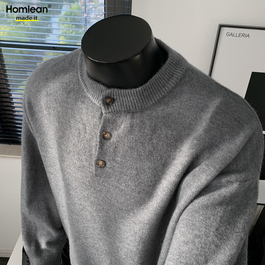 Homlean old money Henry collar knitted sweater men's advanced lazy style casual all-match top autumn HC19 dark gray 4XL
