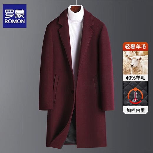 ROMON woolen coat men's mid-length 2025 new Korean style autumn and winter thickened woolen loose coat windbreaker winter style black cotton XL