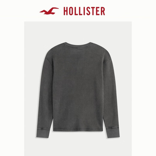 HOLLISTER Multicolor Henley Shirt Little Seagull Pattern 25 Autumn and Winter T-shirt for Men and Women 324-5563 Washed Black S (175/92A)