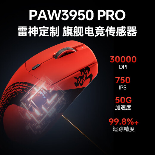 ThundeRobot ML6 PRO three-mode gaming wireless mouse lightweight design wired/2.4G/Bluetooth connection office gaming mouse 8K competitive version Snake Year Red-3950PRO