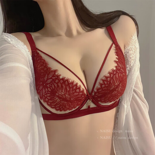 Ropa interior de encaje francés modal para mujeres con pechos grandes, sexy puro y sexy seta de air de conejo delgada sin anillo de acero champán dorado (pieza individual) MD164 85d 38