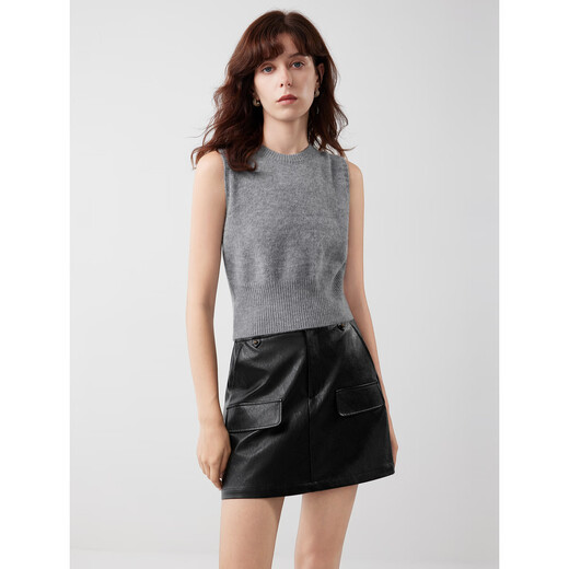 ELLE Gray Gray Vest Knitted Cardigan Two-piece Sheep Wool High-Quality Loose Commuting Casual Suit Medium Gray L