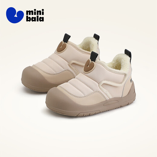 Minibala (minibala) children's shoes, children's cotton shoes, winter new style, velvet warm toddler shoes for boys and girls, wear-resistant, cushioning and comfortable snow cotton boots, khaki size 21, suitable for feet 12.5-13.3cm long