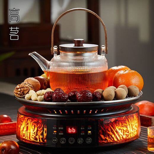 Gaoming (gaoming) 2025 new model of simulated fireworks around the stove tea making set full set of high-end atmospheric electric ceramic stove making tea kettle with grilling net set plain shadow pot + campfire stove
