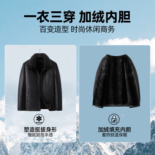 Jiujiu Wang Jiu Mu Wang plus velvet lining removable leather jacket plus size men's winter fat man plus fat fur collar motorcycle style thick coat brown L (125-135Jin Jin equals 0.5 kg)