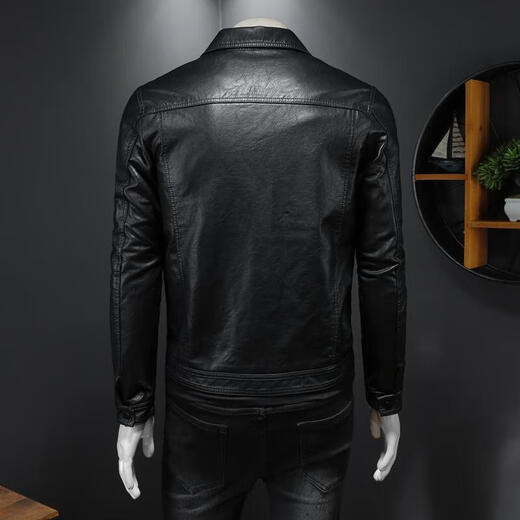 2025 velvet thickened lapel motorcycle leather jacket for men, fashion trend, slim and handsome leather jacket, youth short jacket, black non-velvet XL (size recommendation 115-130Jin Jin equals 0.5 kg)